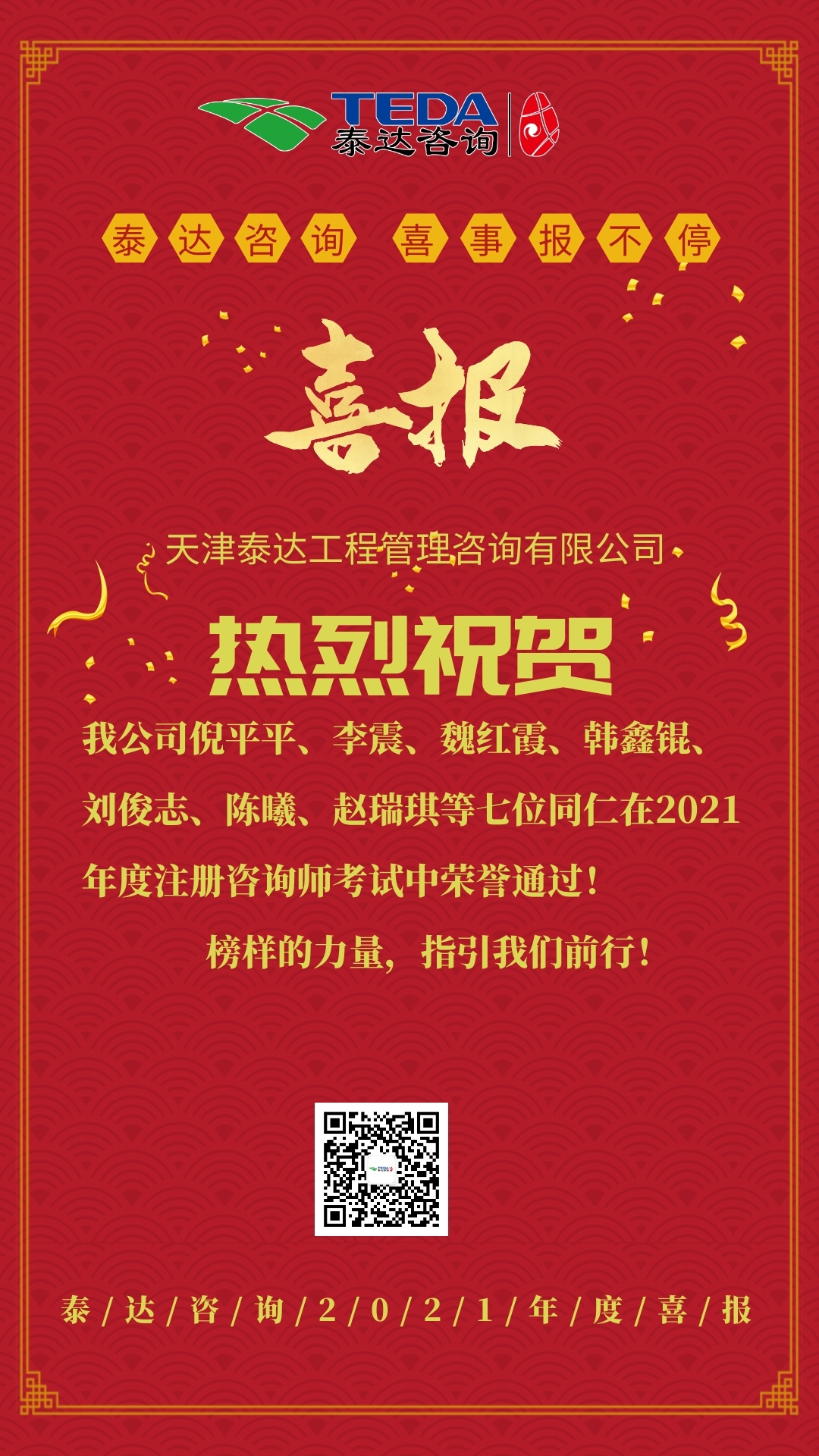 喜报!热烈祝贺我司7位同仁通过咨询工程师考试!